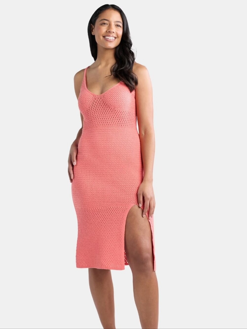 Madden NYC Coral Crochet Spaghetti Strap Midi Dress Size Womens Large